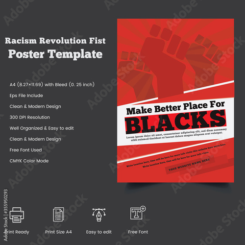 Latest Freedom From Black Racism Revolution protest Fist Creative print Poster Template design