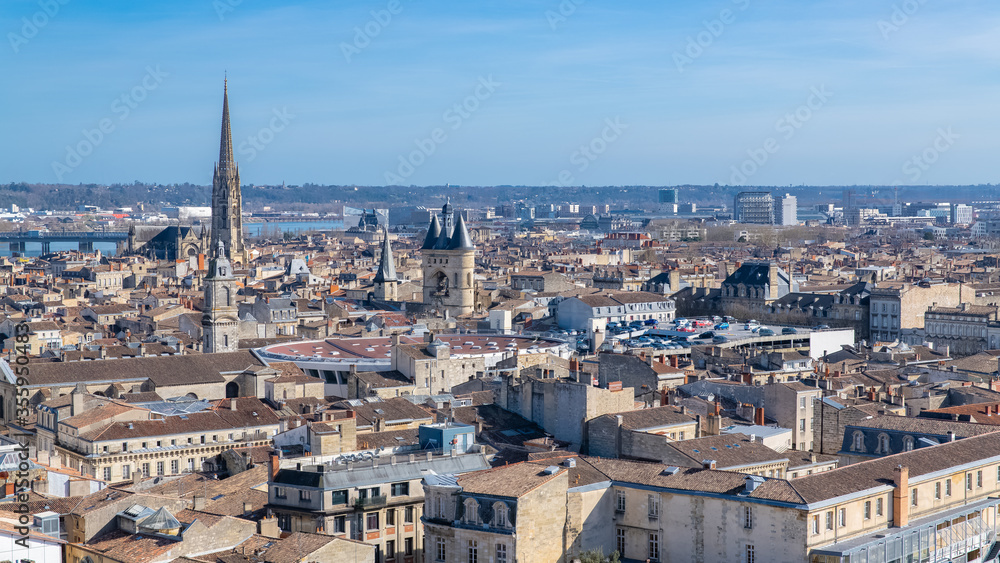 Bordeaux in France, aerial view of the Saint-Michel basilica and the Grosse Cloche in the center
