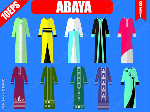 Islamic style. Vector of abaya set with blue background.