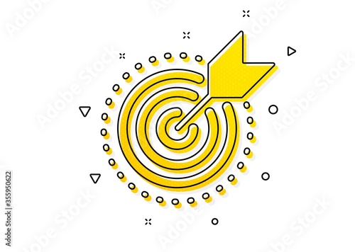 Stratery goal sign. Target purpose icon. Core value symbol. Yellow circles pattern. Classic target purpose icon. Geometric elements. Vector