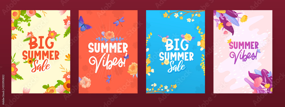 Colorful flowers and text lettering ad posters. Colorful flowers and text lettering ad posters.