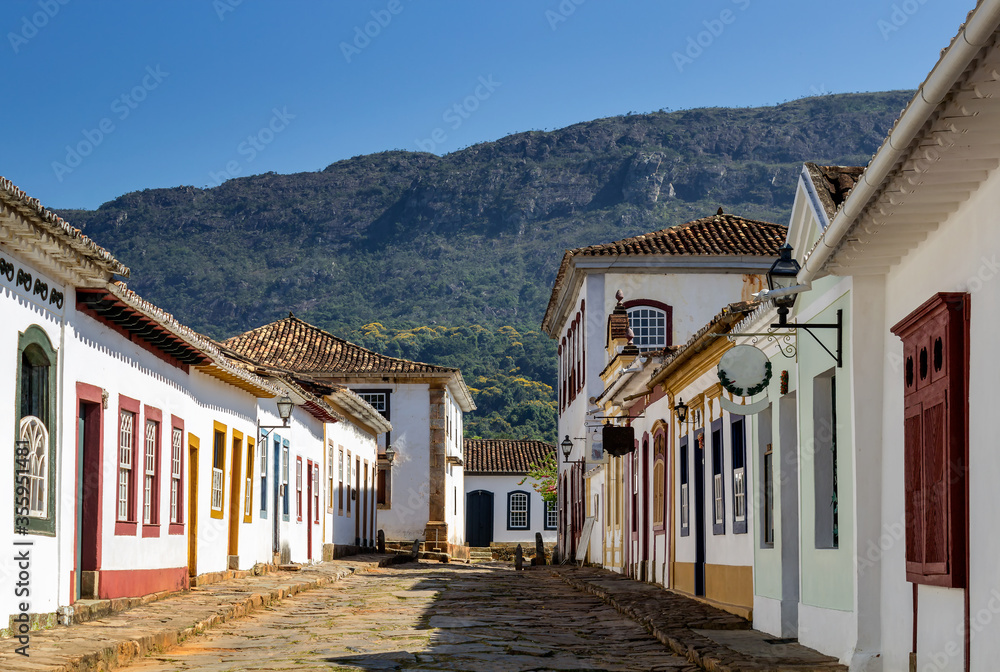 The Colonial houses and imperfect rock pavement (cobblestone) of Tiradentes city are the trademark of this vintage village, Minas Gerais, Brazil