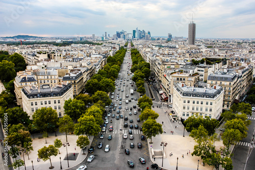 Canvas Print Panorama of Paris, view to Champs Elysees to La Defense from the Arc de Triomphe