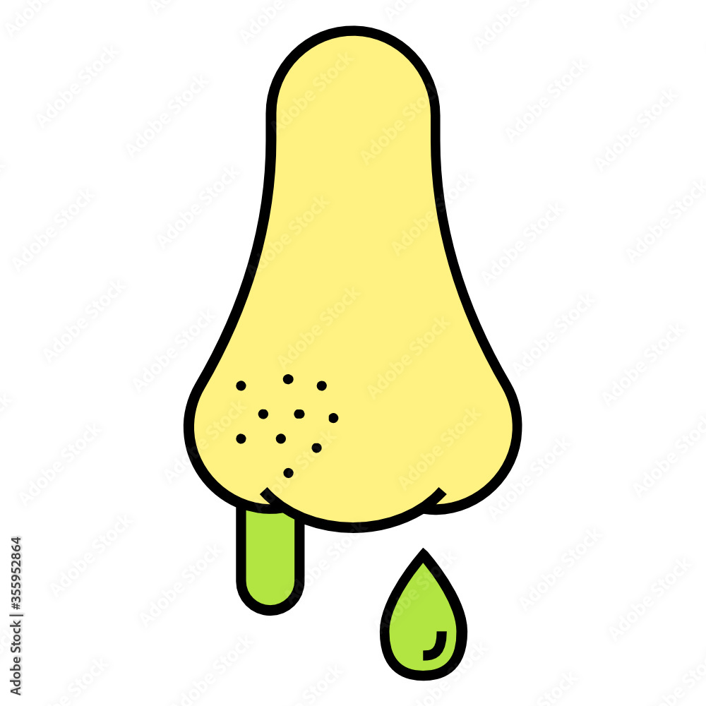 Runny Nose Covid-19 Symptoms Concept, Human Smell Sense Organ on white background, Coronavirus Infection symbols vector Color icon design, loss of smell  