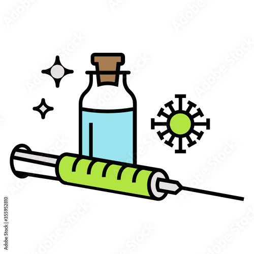 Coronavirus treatment Vaccines antidote prevention supporting medicine vector color icon design, Injection Concept, Covid-19 prescription medications on white background,  