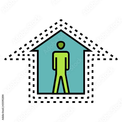 Home-based preventive actions quarantine vector color icon, Coronavirus Social Prevention Concept, Stay at Home to Protect yourself from ncov on white background, Self isolation Symbol,  