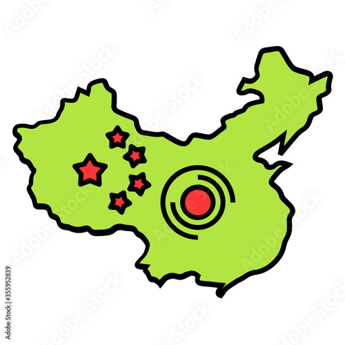 First identified area Wuhan  Hubei  China Map on white background  covid-19 affected spread source vector color icon design  coronavirus disease 2019-nCoV outbreak location concept   