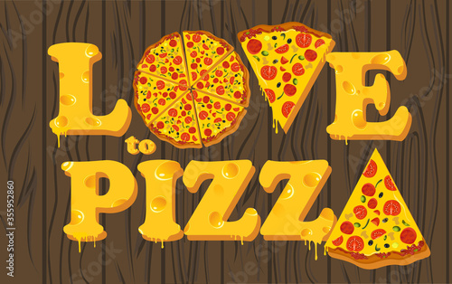 Tasty pepperoni pizza and cooking ingredients tomatoes basil