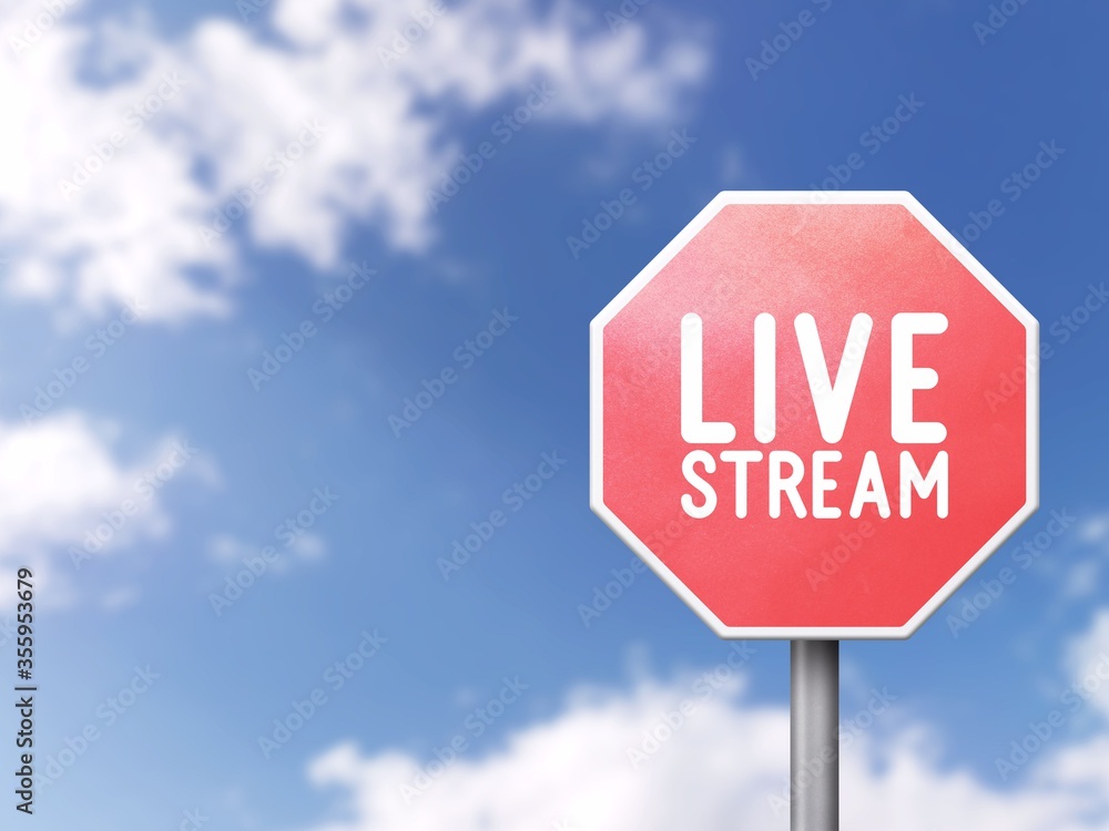 Live stream - Road sign on blue sky background