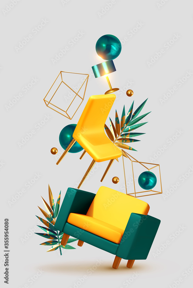 Vector conceptual composition with 3d objects. House interior design ...