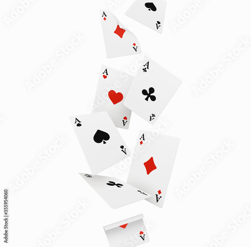 Falling Playing Cards Set of four aces. Vector illustration