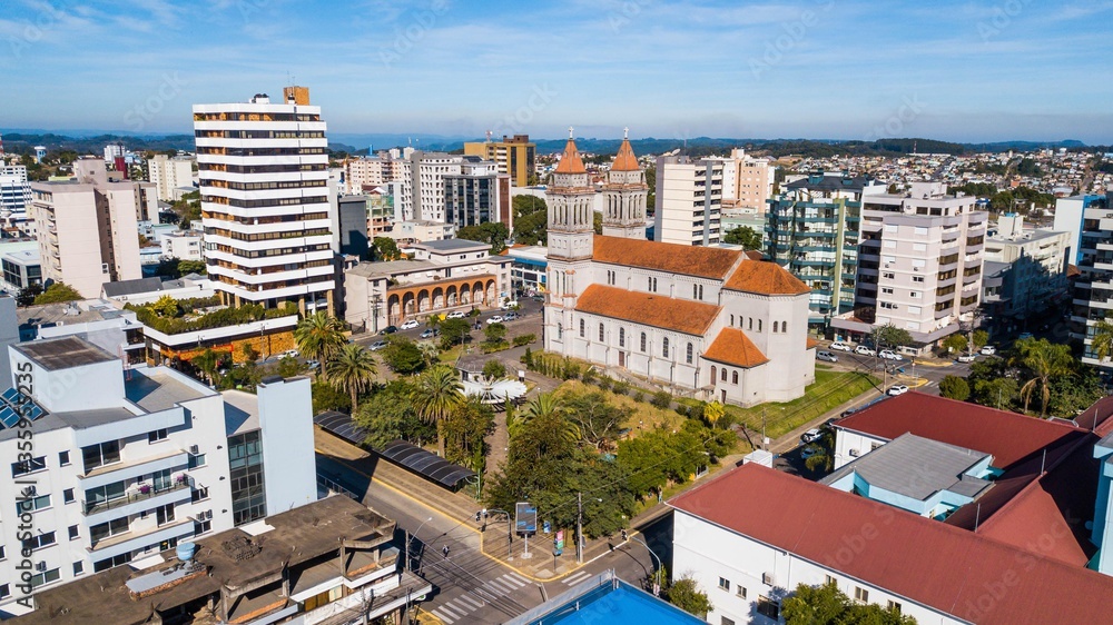 Farroupilha city center - RS. Aerial view of the cathedral and the city center of Farroupilha, Rio Grande do Sul, Brazil Farroupilha city center - RS. Aerial view of the cathedral and the city center of Farroupilha, Rio Grande do Sul, Brazil