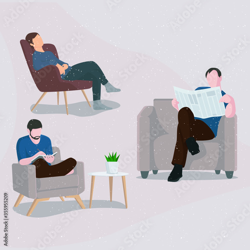 Set people on self care activity, read newspaper, writting and relaxation at home