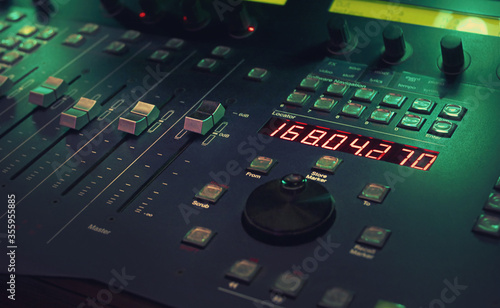 Close up at the timecode of a studio controller. Transport controller used usually on music or video production