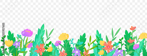 Flowers herbs border on transparent background.