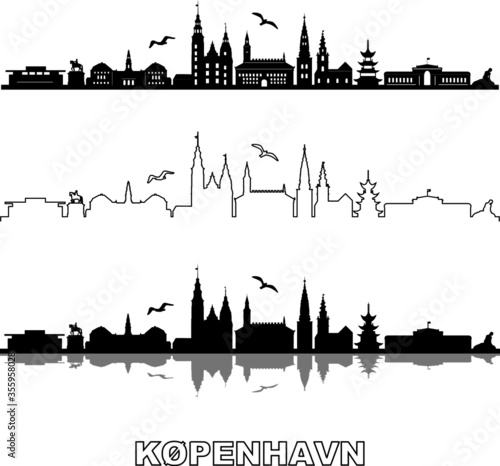 Obraz na płótnie COPENHAGEN City DENMARK Skyline Silhouette Cityscape Vector w salonie