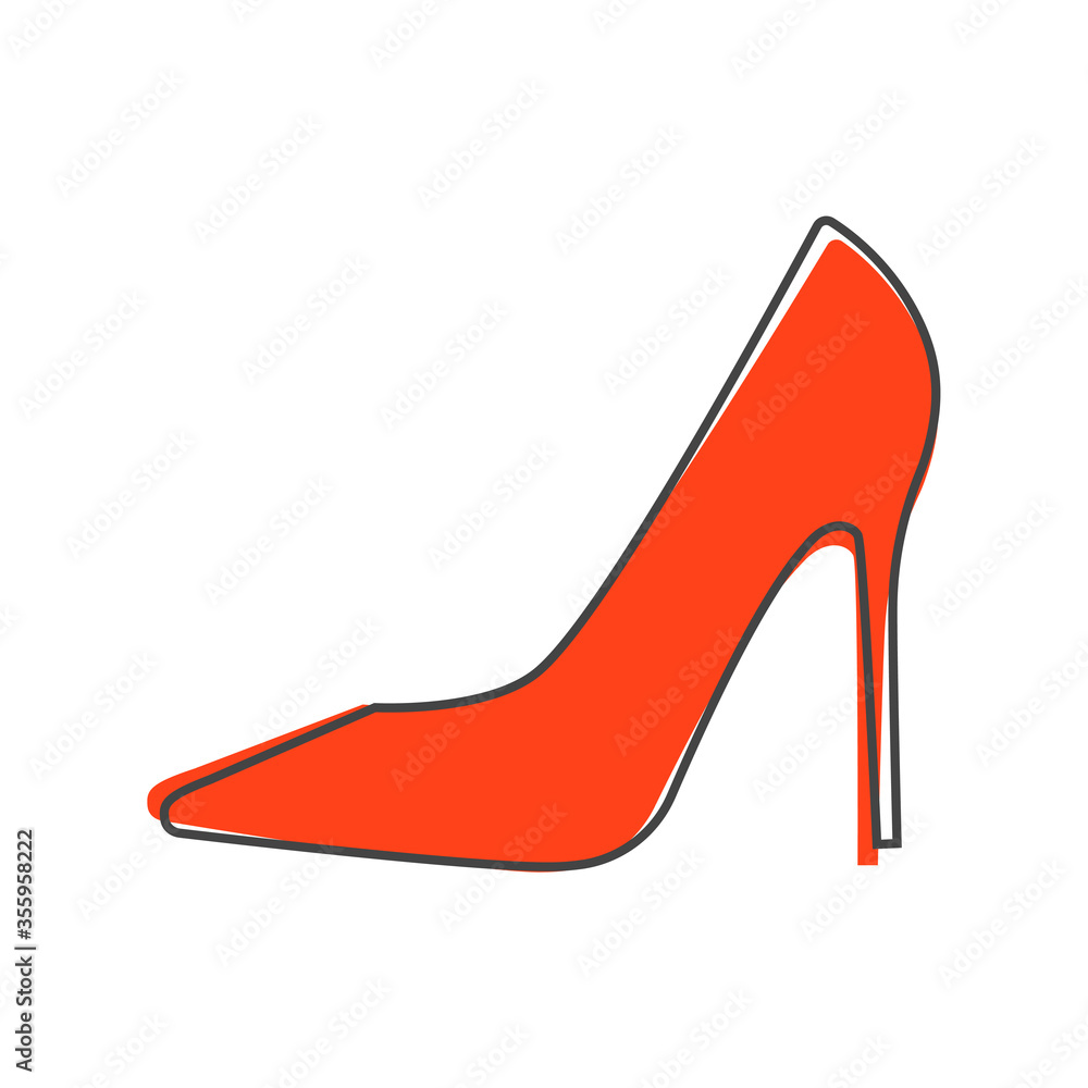 Vector icon of a shoe. Women's high-heeled shoes cartoon style on white isolated background. Vector icon of a shoe. Women's high-heeled shoes cartoon style on white isolated background.