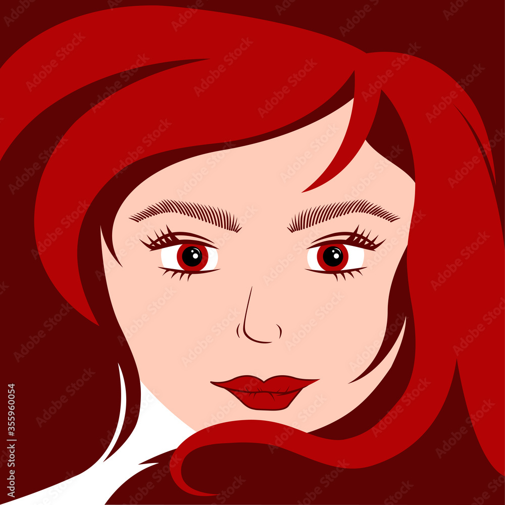 face of a girl with red hair squared. vector. closed loops scaled