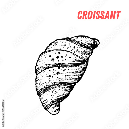 French dessert croissant sketch. French pastries . Food menu design template. Hand drawn sketch vector illustration.