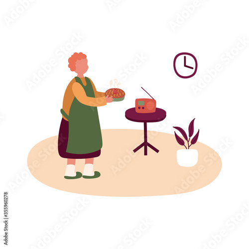 eldery woman cooking pie in home activity free form style