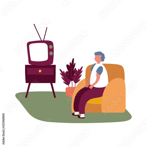eldery man watching tv in home activity free form style