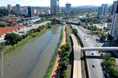 Aerial landscape of city life scene in the sunny day. Cityscape scenery. Great landscape. Highway scenery. photo