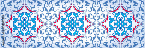 Seamless Damask Background Pattern Design and Wallpaper Made of Turkish Texture Ceramic Tiles in Vector