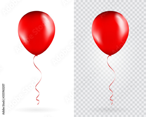 Set of Red balloons on transparent white background. Party Balloons event design decoration. Mockup for balloon print. Vector.