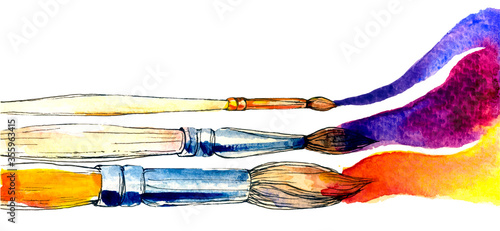 Watercolor brushes on white backdrop. Colorful art vector set photo
