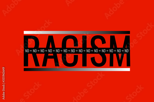 No to racism slogan with black stripes. Stop racism logo, icon, sign isolated on red background. Vector illustration