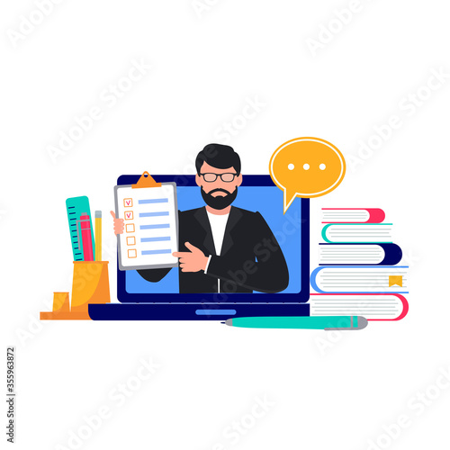Distance Learning. Online Education and E-Learning Concept. Self isolation, quarantine due to coronavirus prevention. Stay at home. Vector Illustration for web page, baner,  poster, card