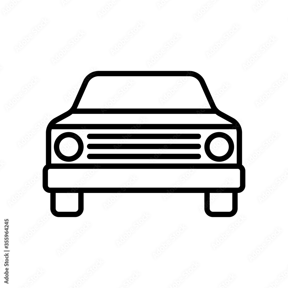 Car icon. Front view. Black contour silhouette. Vector flat linear graphic illustration. Isolated object on a white background. Isolate. Car icon. Front view. Black contour silhouette. Vector flat linear graphic illustration. Isolated object on a white background. Isolate.