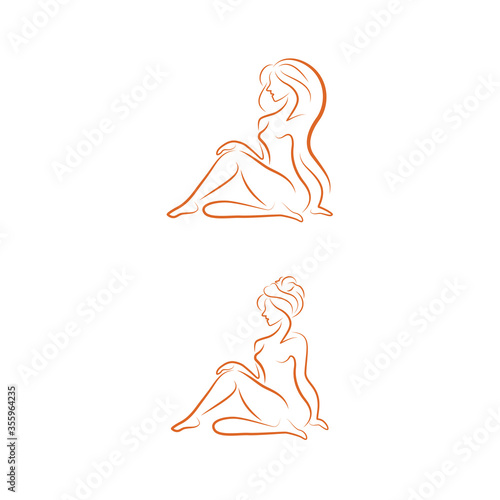 Beautiful woman linear icon. Vector illustration.  Logo idea for cosmetics or spa salon isolated on white background