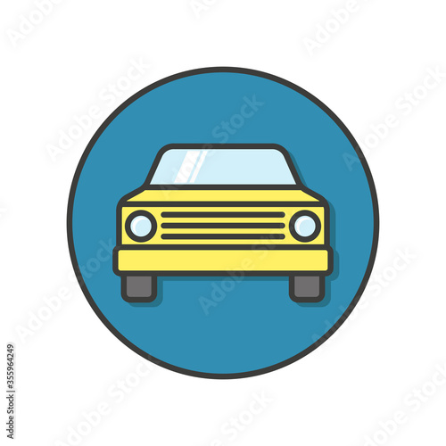 Car round icon. Front view. Colored outline silhouette. Vector flat linear graphic illustration. Isolated object on a white background. Isolate.