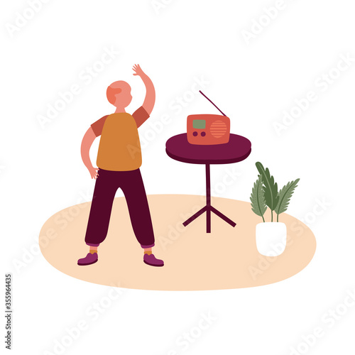 eldery man listening radio in home activity free form style