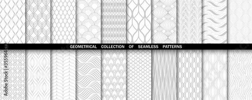 Geometric set of seamless gray and white patterns. Simple vector graphics.