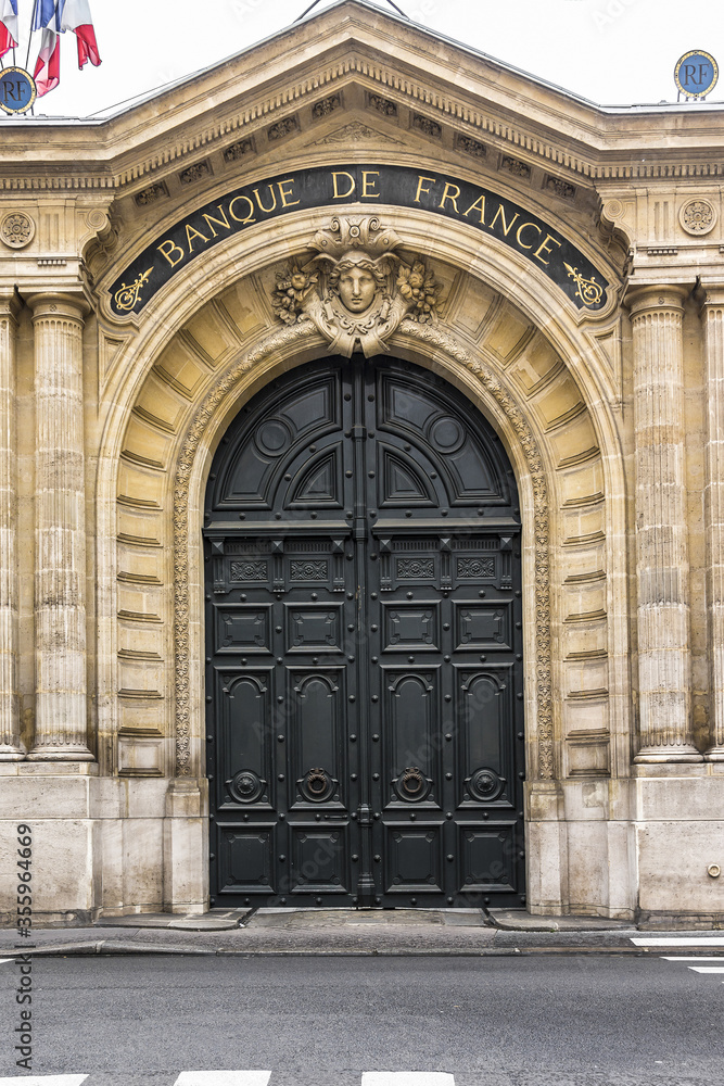 Bank of France (Banque de France, 1880) building - is central bank of France; it linked to European Central Bank (ECB). Bank of France - headquartered in Paris. France.