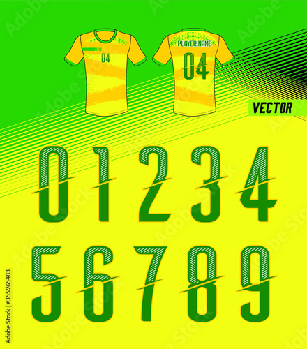 Sport Jersey shirt number/ Uniform numbers in white with a white outside contour line  on white gray for American football, Baseball and Basketball or soccer for shirt