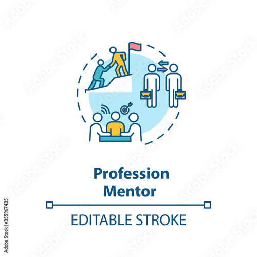 Profession mentor concept icon. Professional skills development, qualification training idea thin line illustration. Business coaching. Vector isolated outline RGB color drawing. Editable stroke