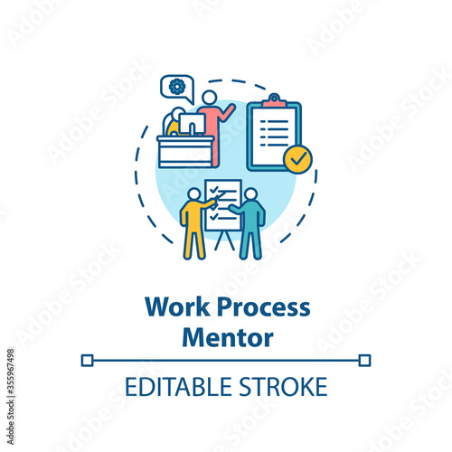 Work process mentor concept icon. Professional guidance and supervision idea thin line illustration. Qualification and skills development. Vector isolated outline RGB color drawing. Editable stroke