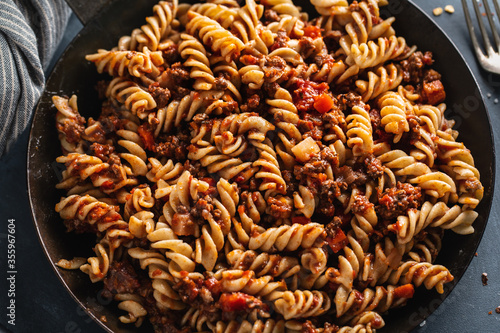 Pasta with minced meat and vegetables