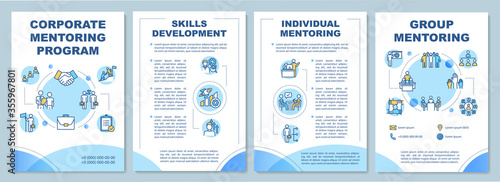 Corporate mentoring brochure template. Coaching program. Flyer, booklet, leaflet print, cover design with linear icons. Vector layouts for magazines, annual reports, advertising posters