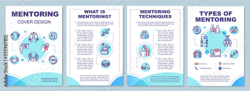 Mentoring brochure template. Corporate leadership. Employee guidance. Flyer, booklet, leaflet print, cover design with linear icons. Vector layouts for magazines, annual reports, advertising posters