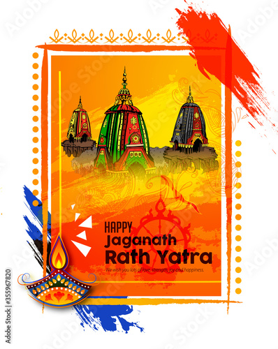 Vector design of Ratha Yatra of Lord Jagannath, Balabhadra and Subhadra on Chariot for the ocassion of Odisa god Rathyatra Festival