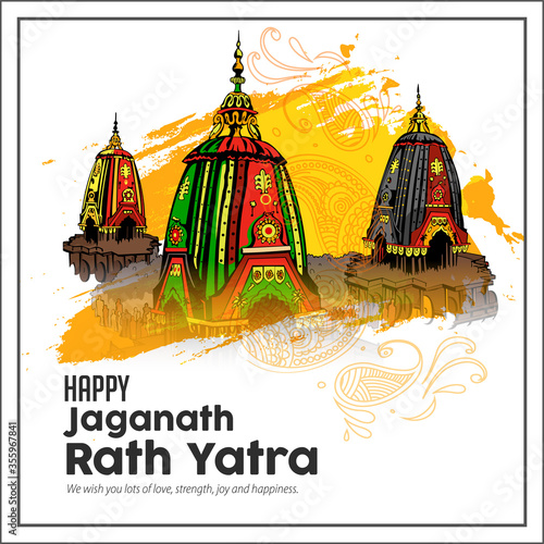 Vector design of Ratha Yatra of Lord Jagannath, Balabhadra and Subhadra on Chariot for the ocassion of Odisa god Rathyatra Festival