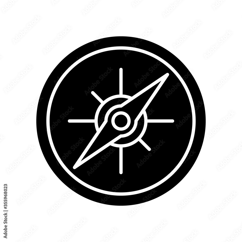 Compass black glyph icon. Marine and land navigation, direction guide tool silhouette symbol on white space. Traveler instrument with cardinal points and magnetic arrow vector isolated illustration