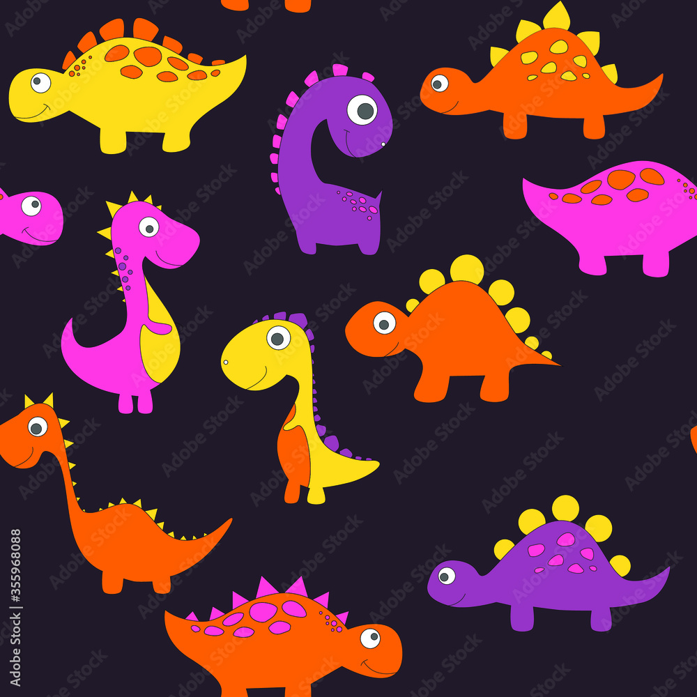 Childish dinosaur seamless pattern for fashion clothes, fabric, t shirts. hand drawn vector