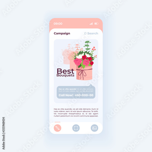 Online marketing campaign smartphone interface vector template. Mobile app page white design layout. CRM services screen. Flat UI for application. Product advertisement. Phone display