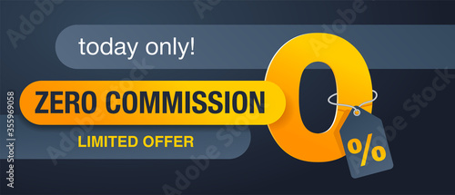 0 zero commission special offer banner template with yellow an dark gray color scheme - vector promo limited offers flyer