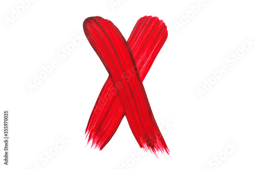 Photo of red paint stroke on white background. stroke paint. copy space